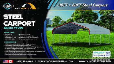 Golden Mount Steel Carport, New light-duty model: M20 SUISCM122010 (Unused)