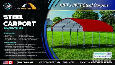 Golden Mount Steel Carport, New light-duty model: M12 SUISCM122009 (Unused)