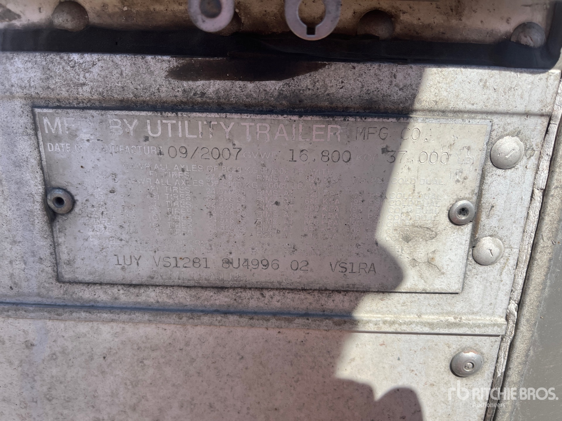 2007 Utility VS1RA 28 ft x 102 in S/A Refrigerated Trailer (Inoperable)