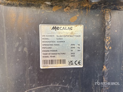 2022 Mecalac 6SMDX 6 ton 4x4 Swivel キャリアダンプ