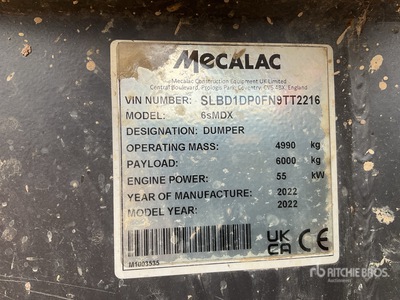 2022 Mecalac 6SMDX 6 ton 4x4 Swivel Dumper