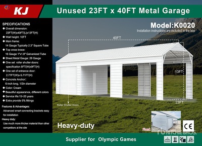 2025 KJ K0020 40 ft x 23 ft x 13 ft Metal Garage Opslag Gebouw (Unused)