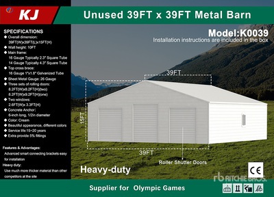 2025 KJ K0039 39 ft x 39 ft Metal Garage Storage Building (Unused)