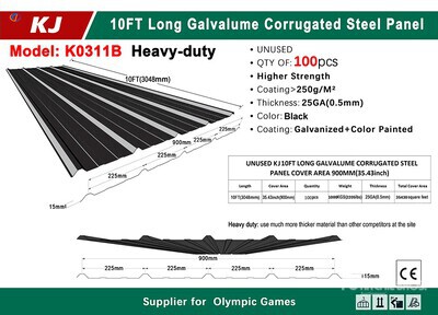 Quantity of (100) 2025 KJ K0311B 35 in x 10 ft Corrugated Steel Sheets Steel Plates (Unused)