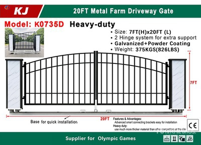 2025 KJ K0735D 20 ft x 7 ft Metal Farm Driveway Gate (Unused)