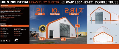 2025 HIlls Industrial 804024 40 ft x 80 ft x 24 ft Storage Building (Unused)