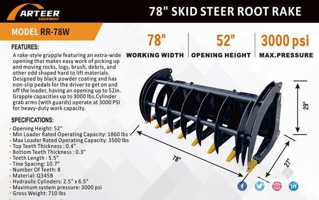 2025 ARTEER RR-78W 78 in Skid Steer Root Rake (Unused) | Ritchie Bros ...