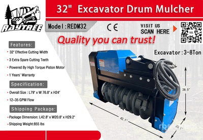 2025 Raytree REDM32 32 in Excavator Mulcher Attachment - Fits Excavator 3 - 8 ton (Unused)