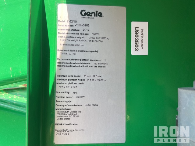 ELEVADOR ARTICULADO 2017 GENIE 4WD Z6240