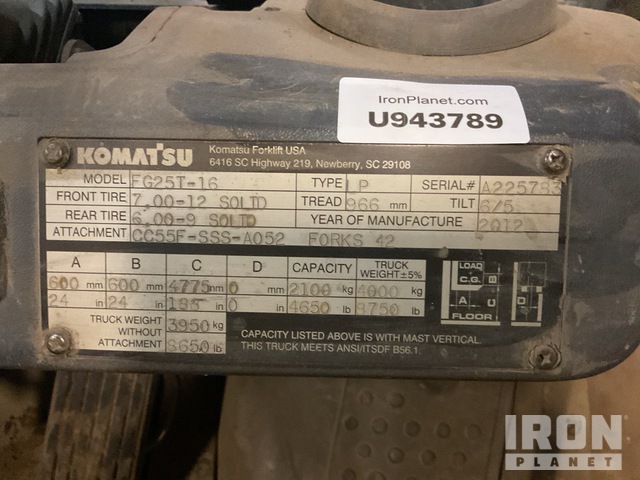 MONTACARGAS 2012 KOMATSU FD25T16