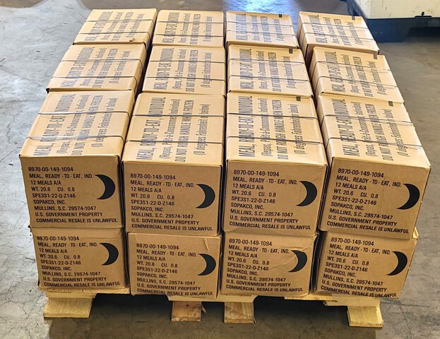 (24) Cases of Genuine U.S. G.I. Military MRE'S (Meals ready to Eat) 6/25