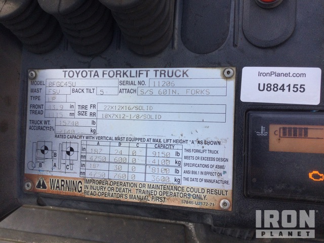 MONTACARGAS 2015 TOYOTA 8FGC45U
