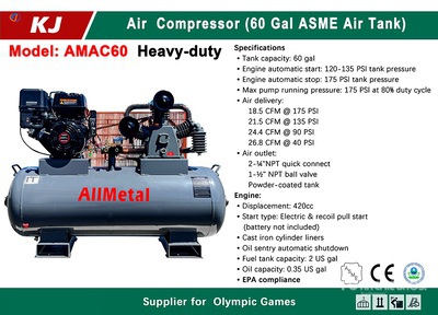 2025 KJ AMAC60 18.5 cfm Skid-Mounted 60 gal Compresor de aire (Unused)