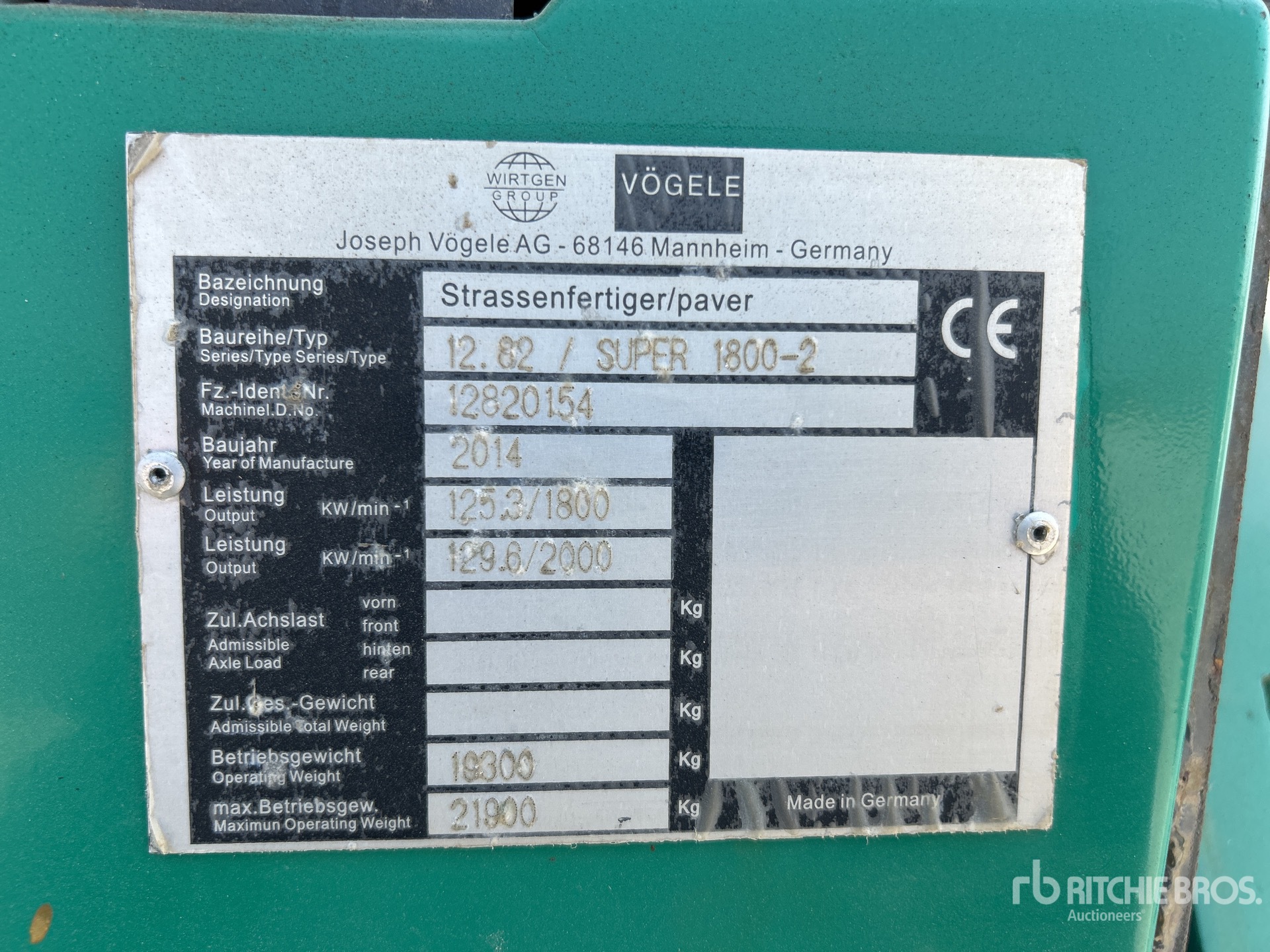 2014 Vogele Super 1800-2 Track Asphalt Paver