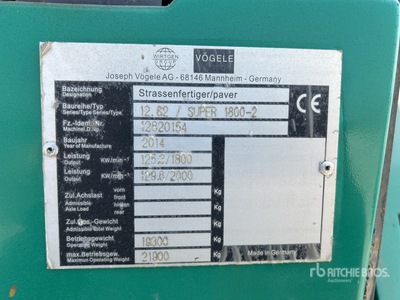 2014 Vogele Super 1800-2 Track Asphalt Paver