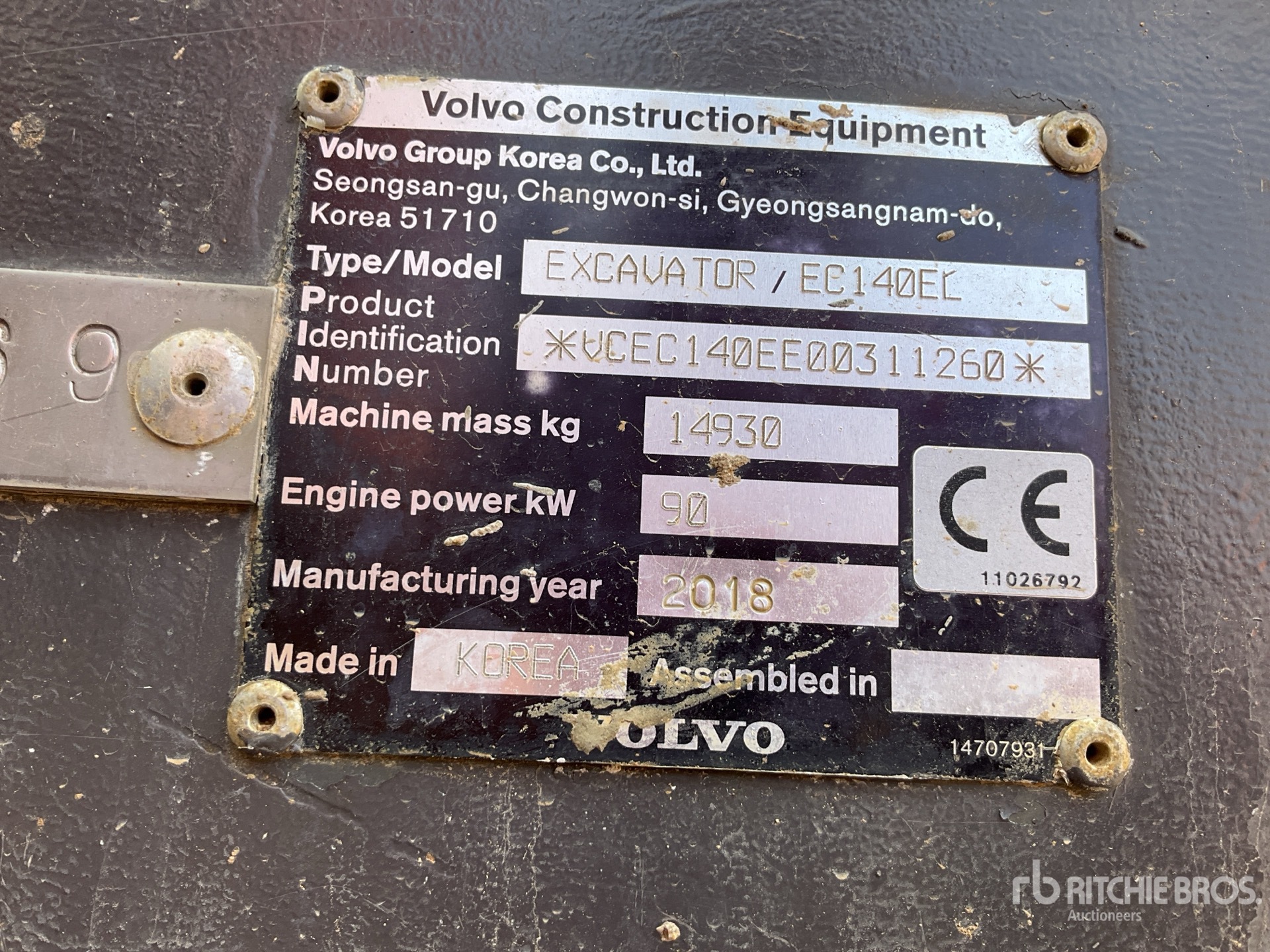 2018 Volvo EC140EL Excavatrice sur chenilles
