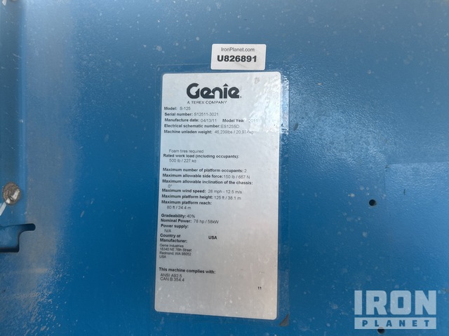 ELEVADOR TELESCóPICO 2011 GENIE 4WD S125