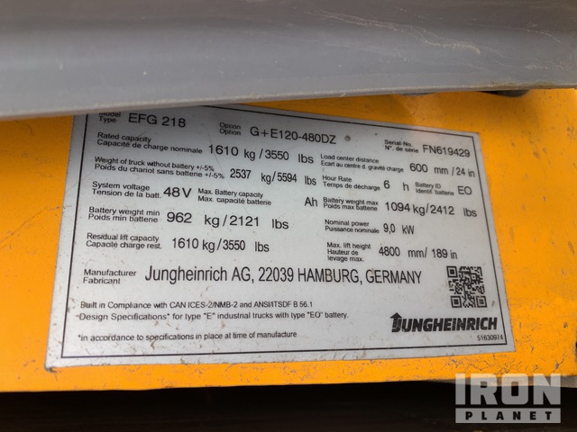 MONTACARGAS ELéCTRICO 2020 JUNGHEINRICH EFG218