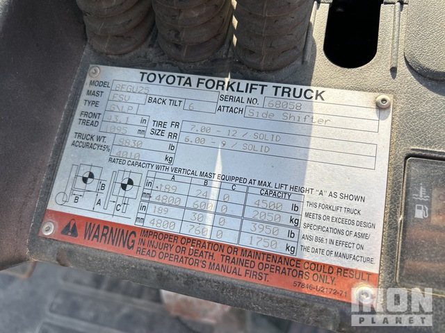 MONTACARGAS 2015 TOYOTA 8FGU25