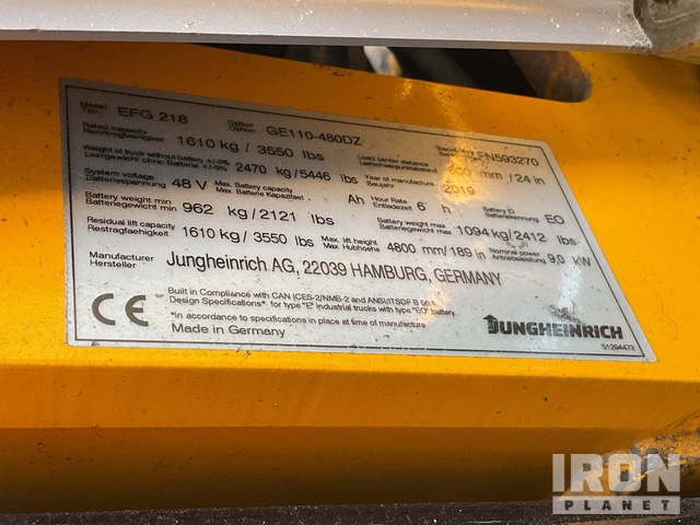 MONTACARGAS ELéCTRICO 2019 JUNGHEINRICH EFG218