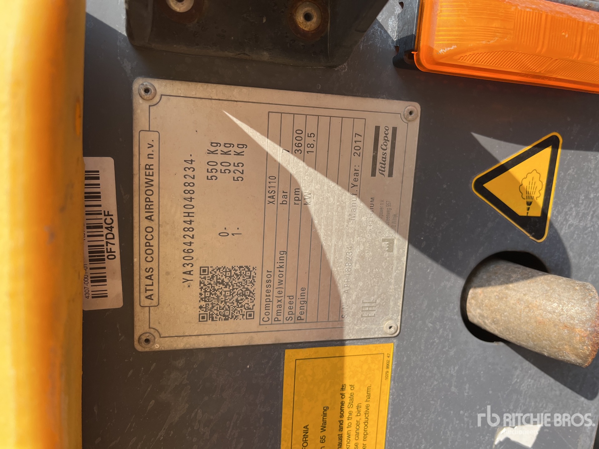 2018 Atlas Copco XAS110KDPE Air Compressor