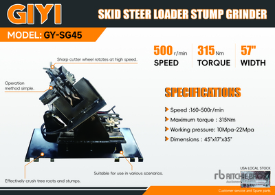 2025 GIYI GY-SG45 Skid Steer Stump Grinder Varios implementos minicargadora (Unused)