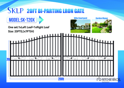 2025 SKLP SK-T20X 20 ft x 7 ft Wrought Iron Bi-Parting ドライブウェイ ゲート (Unused)