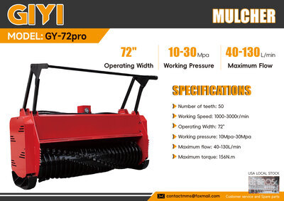 2025 GIYI GY-72pro 72 in Skid Steer Mulcher (Unused)