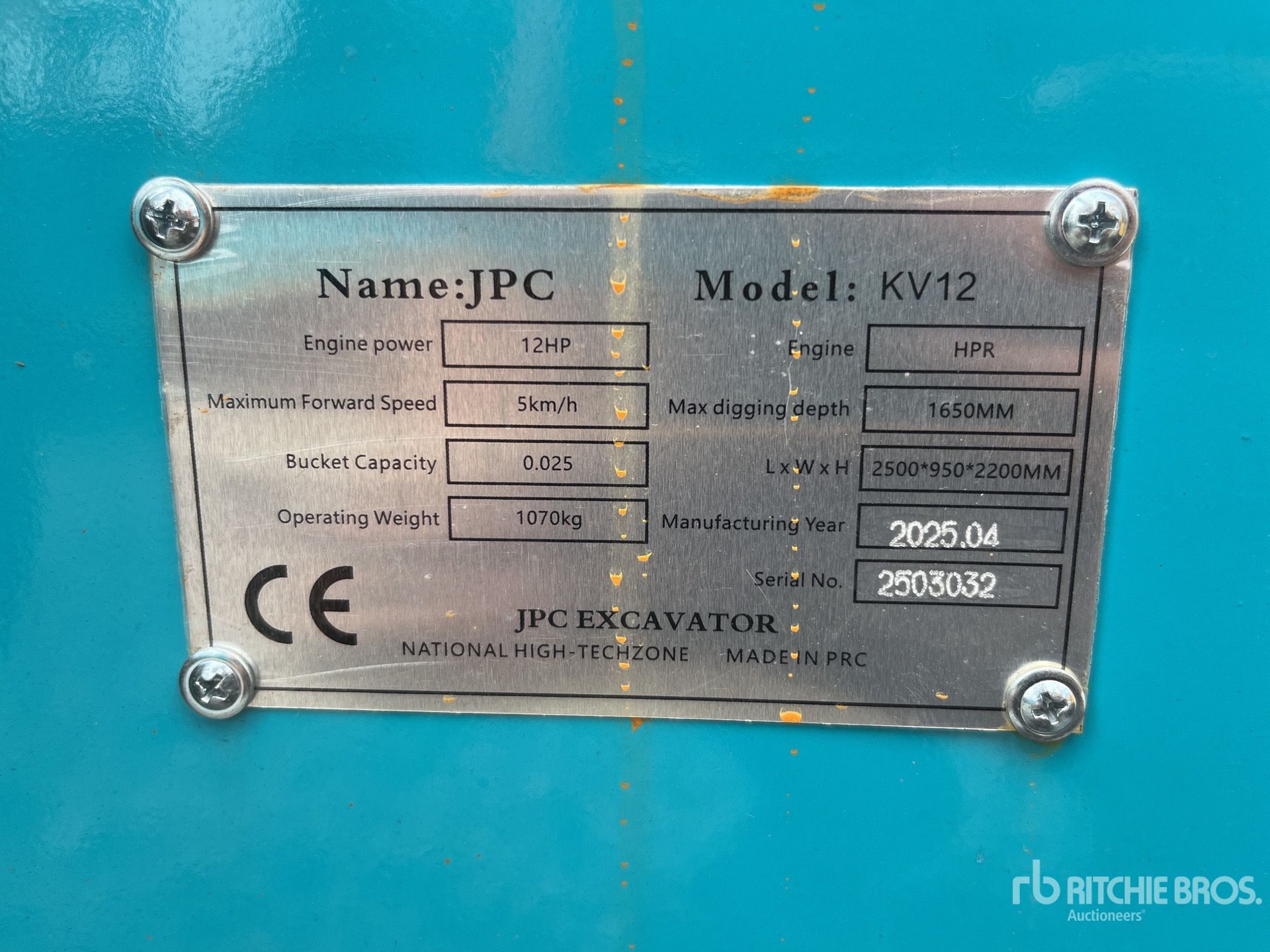 2025 JPC KV12 Mini-pelle  (Unused)