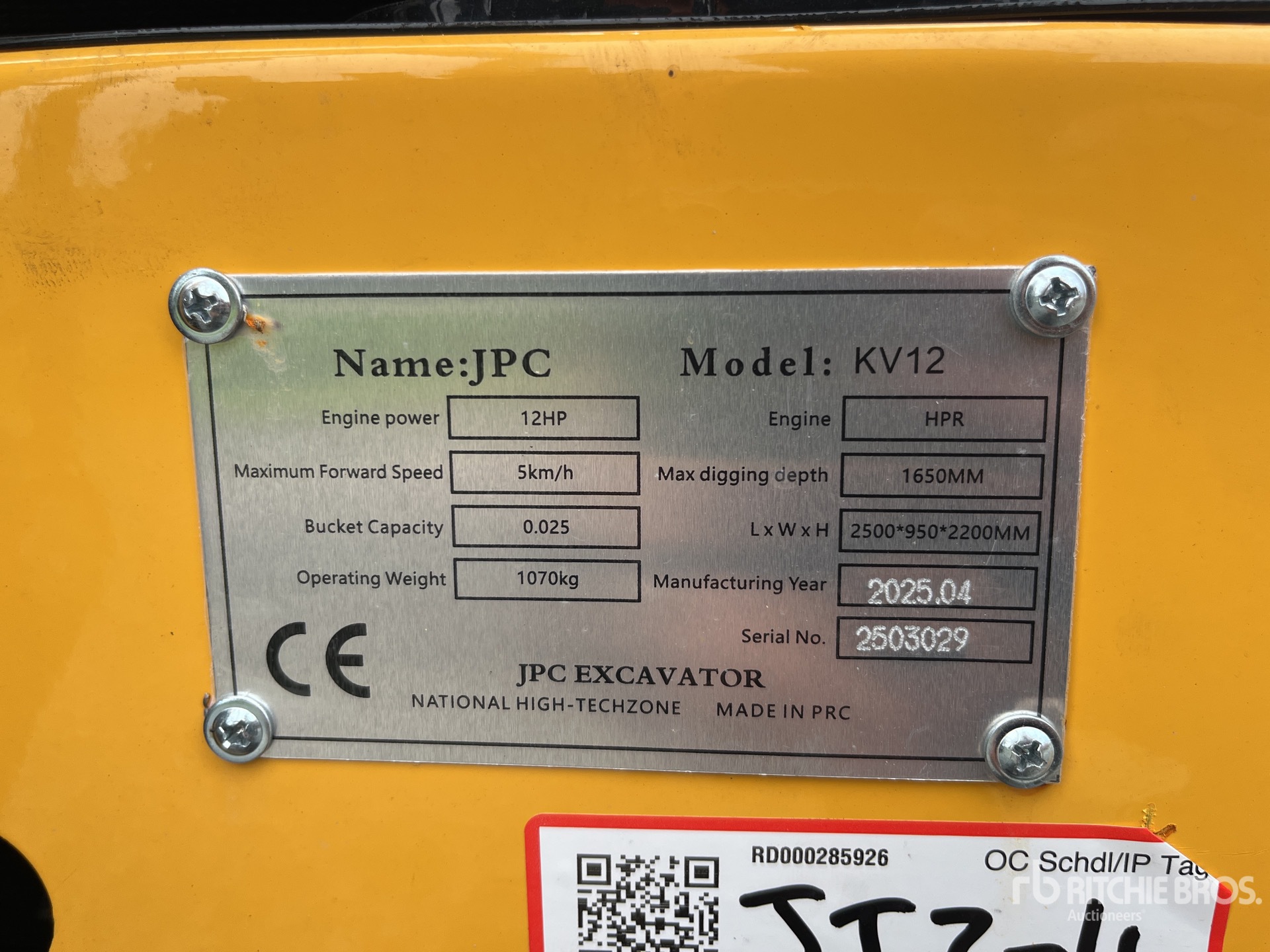 2025 JPC KV12 Mini-pelle  (Unused)