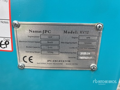 2025 JPC KV12 Mini-pelle  (Unused)