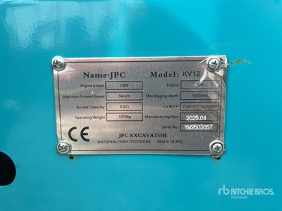 2025 JPC KV12 Mini-pelle  (Unused)