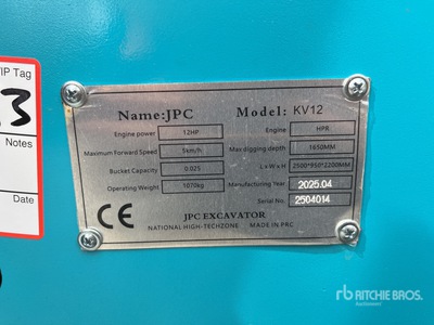 2025 JPC KV12 Mini-pelle  (Unused)