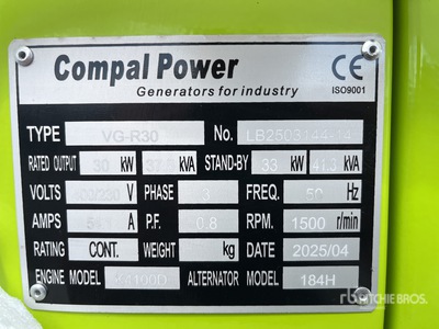 2025 Compal VG-R30 30kW Generator Set (Unused)