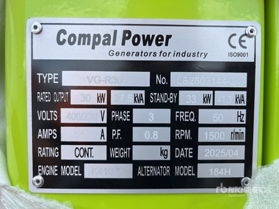 2025 Compal VG-R30 30kW Generator Set (Unused)
