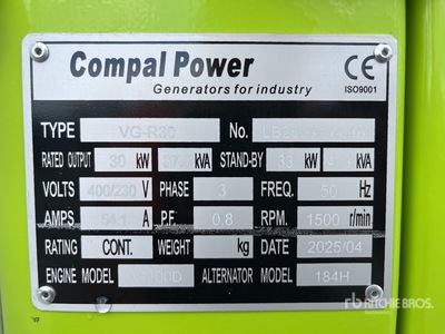 2025 Compal VG-R30 30kW Generator Set (Unused)