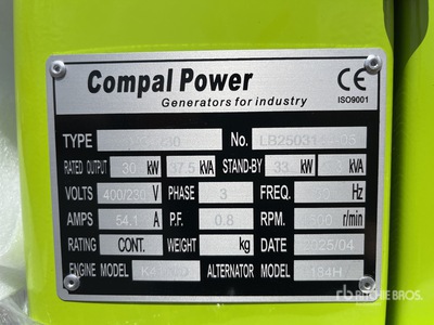 2025 Compal VG-R30 30kW Generator Set (Unused)