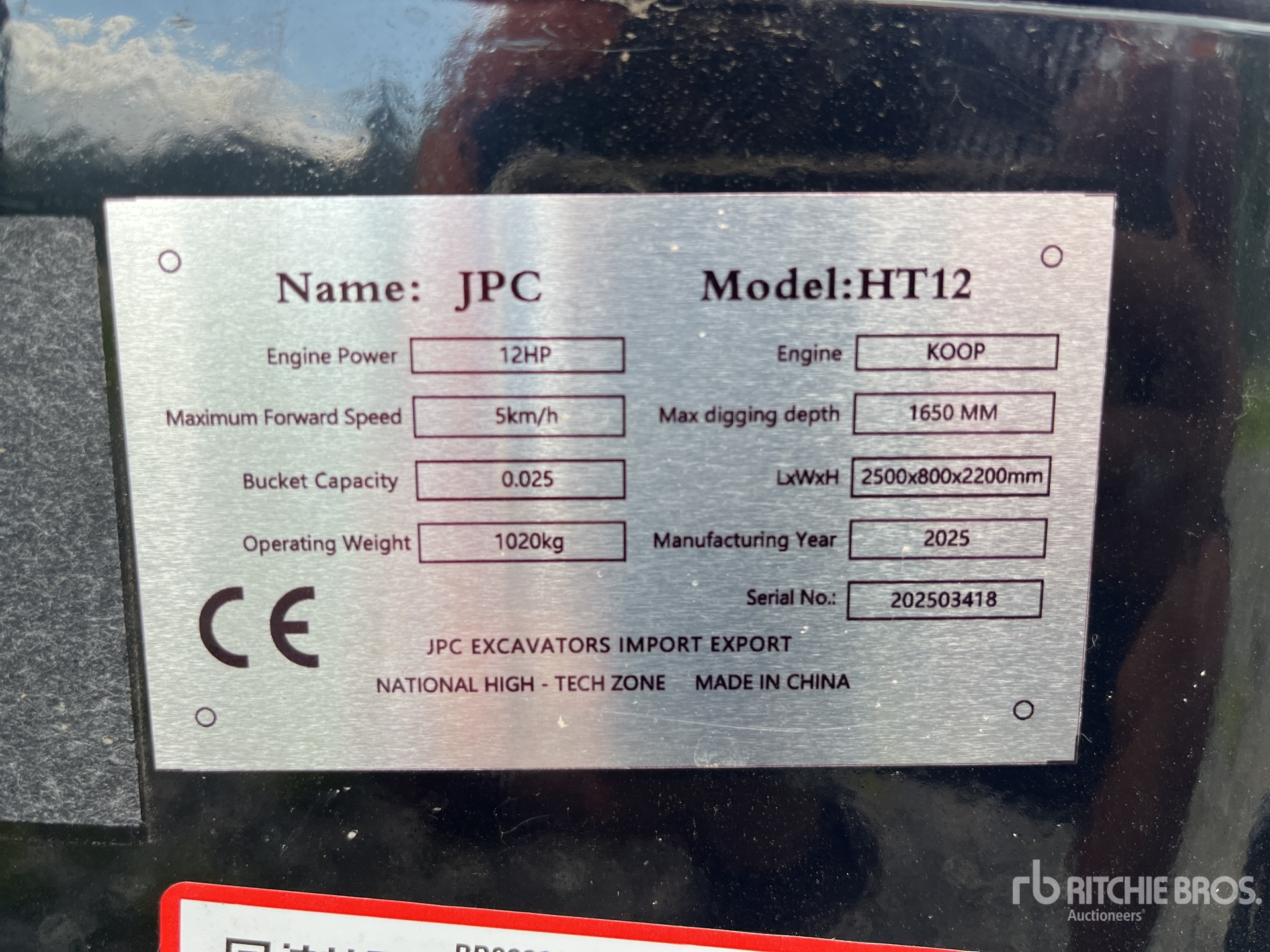 2025 JPC HT12 Mini Excavator (Unused)