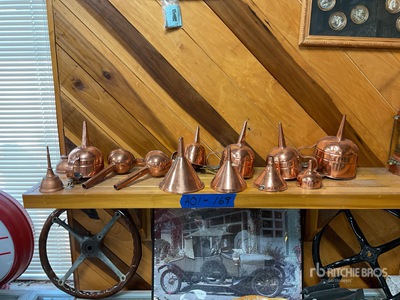 Quantity of (13) Brass Funnels & oilers Antiques