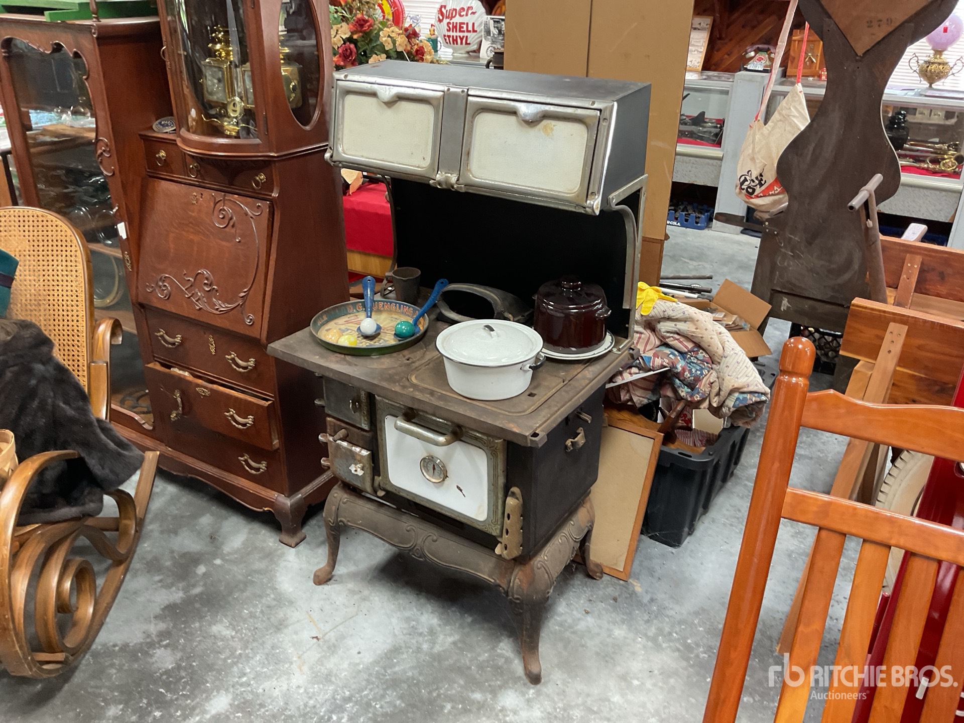 Montgomery Ward Wood Fired Stove w/ Pots & Pans