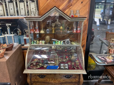Display w/ Moto-Motors, Brass Parts, Pole Insulators & Perfume Bottles