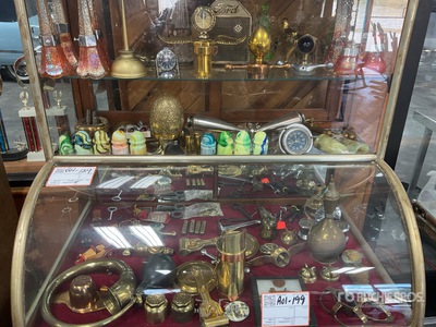Display w/ Moto-Motors, Brass Parts, Pole Insulators & Perfume Bottles