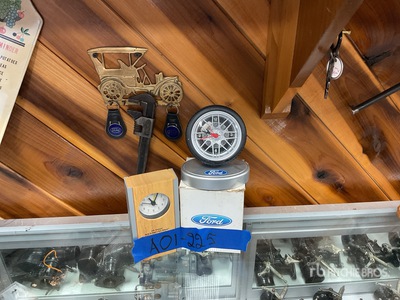 Ford Clock w/ Ford collectibles