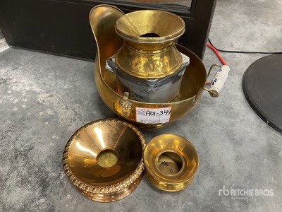 Quantity of (3) Brass Spittoon w/ Magazine Rack