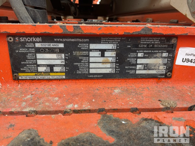 ELEVADOR TIJERA 2018 SNORKEL S3219E