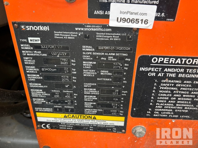 ELEVADOR TIJERA 2019 SNORKEL S3370RT