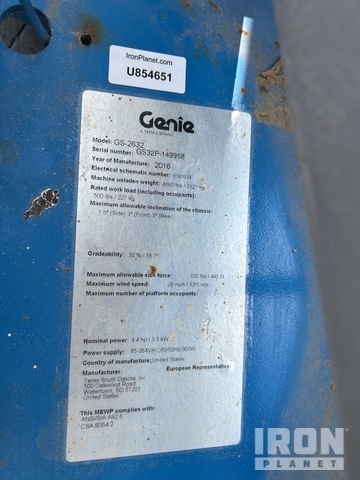 ELEVADOR TIJERA 2016 GENIE GS2632ELECTRIC