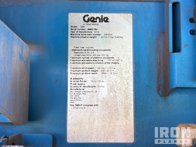ELEVADOR TELESCóPICO 2018 GENIE 4WD S85