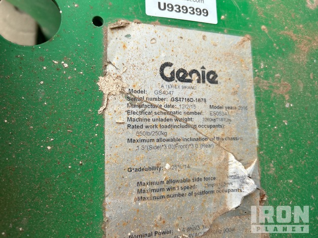 ELEVADOR TIJERA 2016 GENIE GS4047