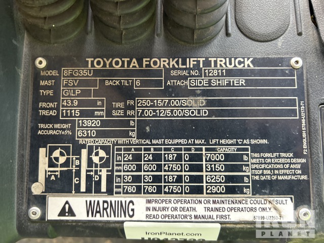 MONTACARGAS 2018 TOYOTA 8FG35U